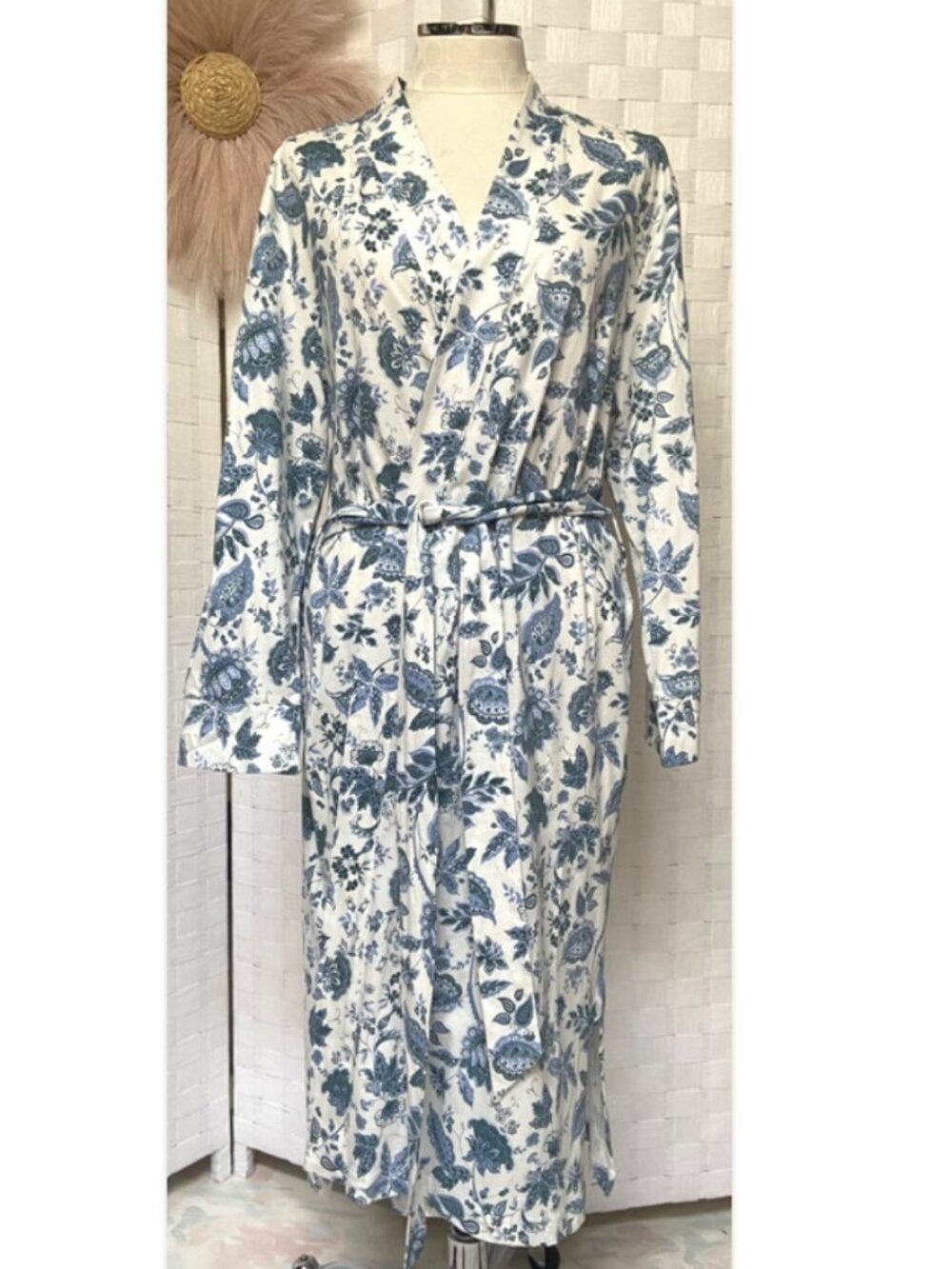 HAVEN Well Within 100% Cotton Blooming Toile Blue & White Robe Size L
